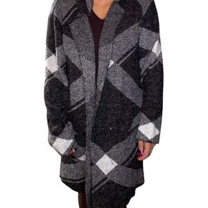 Joseph A. Womens Large Plaid Gray White Open Front Cardigan flowy deconstructed